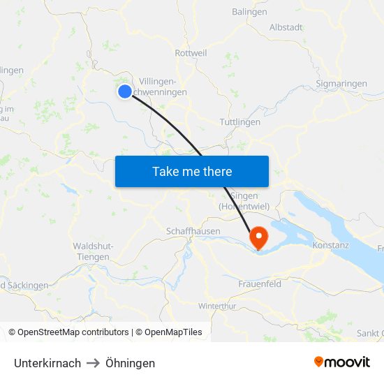 Unterkirnach to Öhningen map
