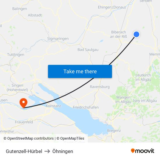 Gutenzell-Hürbel to Öhningen map