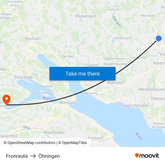 Fronreute to Öhningen map