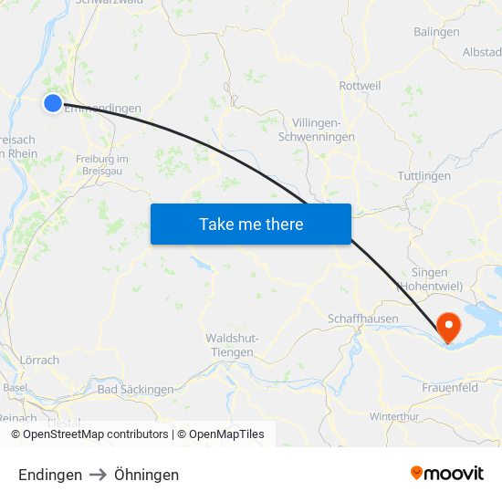 Endingen to Öhningen map