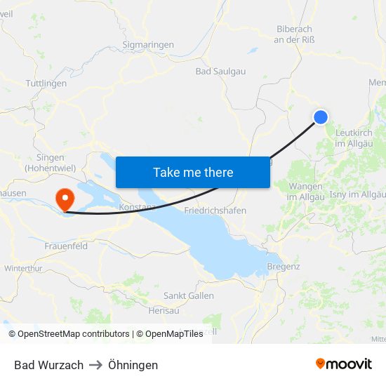 Bad Wurzach to Öhningen map