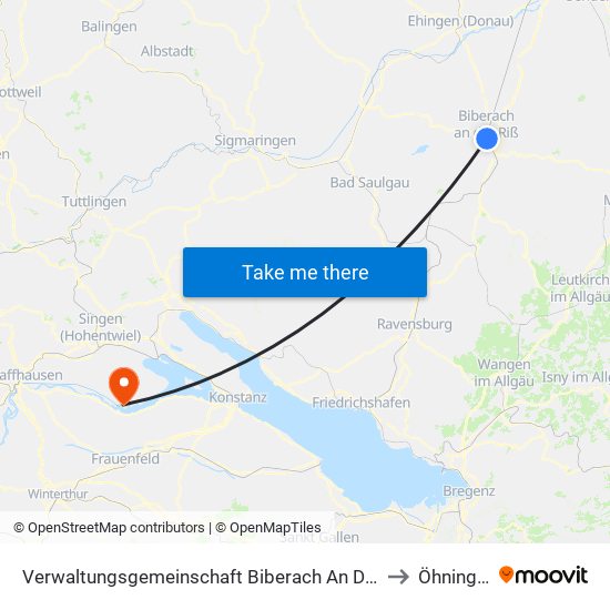 Verwaltungsgemeinschaft Biberach An Der Riß to Öhningen map
