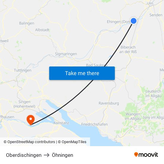 Oberdischingen to Öhningen map