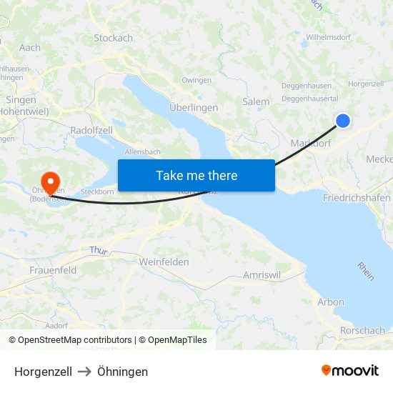 Horgenzell to Öhningen map