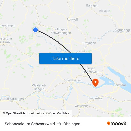 Schönwald Im Schwarzwald to Öhningen map