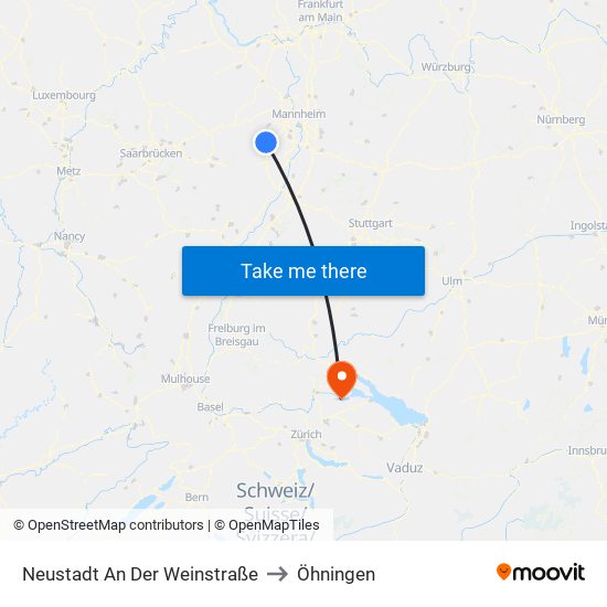 Neustadt An Der Weinstraße to Öhningen map