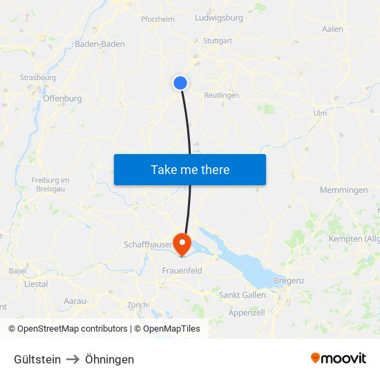 Gültstein to Öhningen map