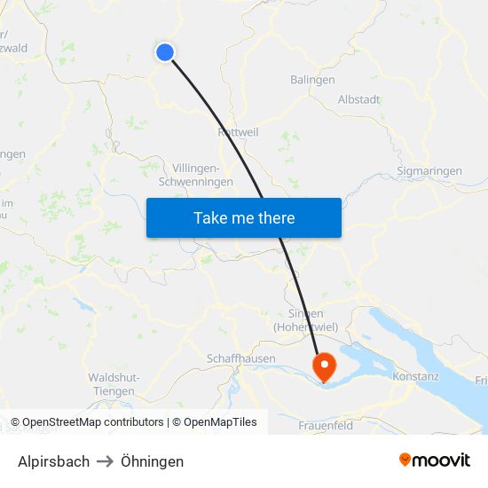 Alpirsbach to Öhningen map