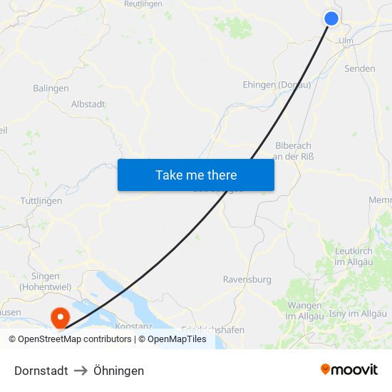 Dornstadt to Öhningen map