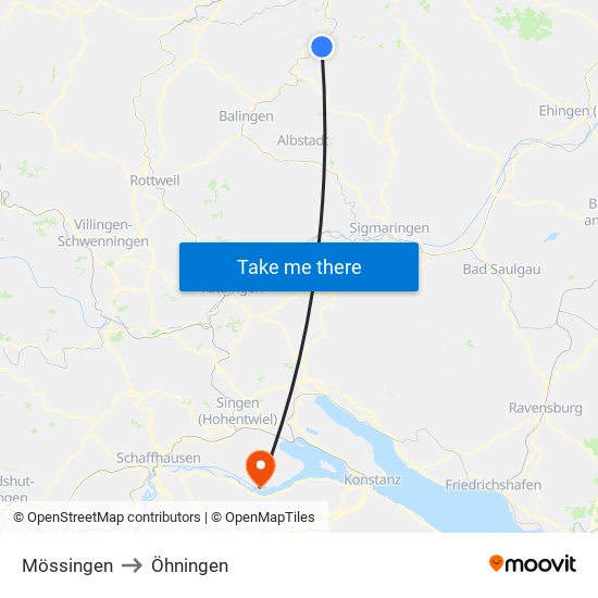 Mössingen to Öhningen map