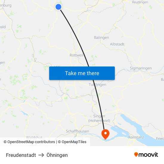 Freudenstadt to Öhningen map