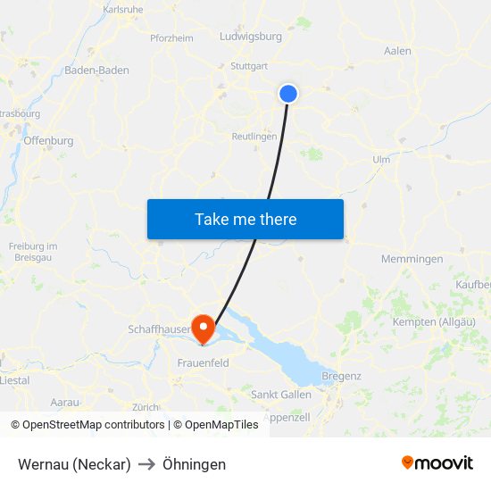 Wernau (Neckar) to Öhningen map