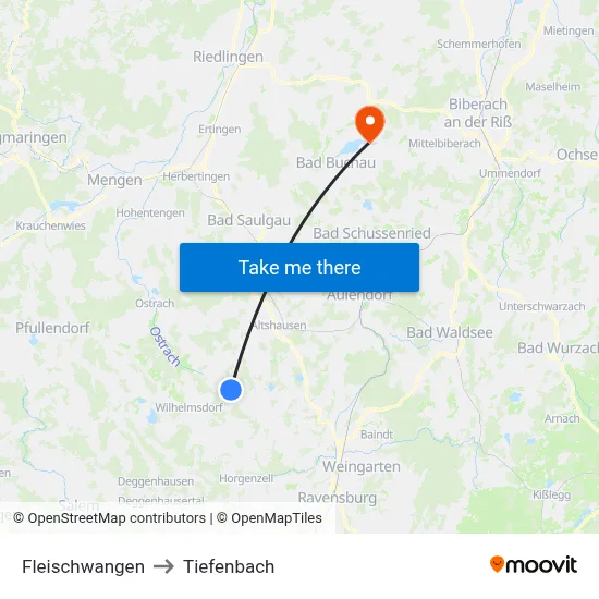 Fleischwangen to Tiefenbach map