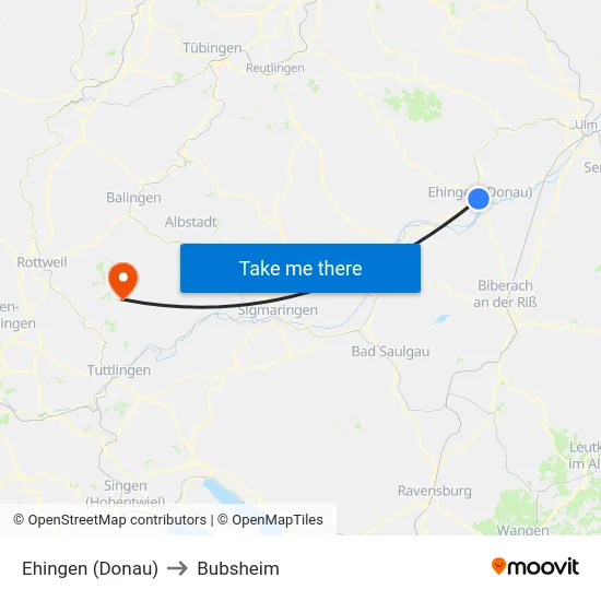 Ehingen (Donau) to Bubsheim map
