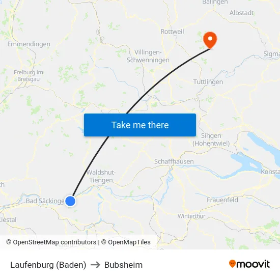Laufenburg (Baden) to Bubsheim map