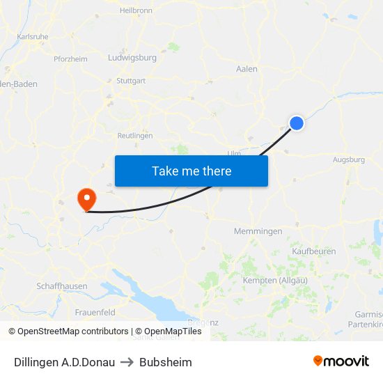 Dillingen A.D.Donau to Bubsheim map
