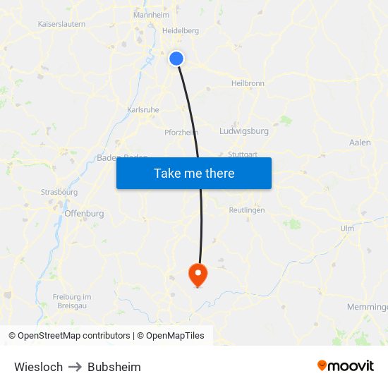 Wiesloch to Bubsheim map