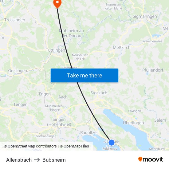 Allensbach to Bubsheim map