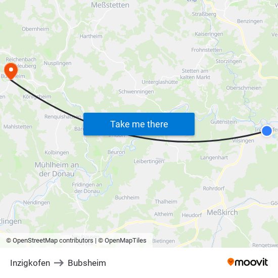 Inzigkofen to Bubsheim map