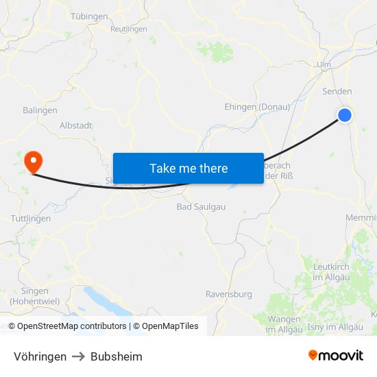 Vöhringen to Bubsheim map