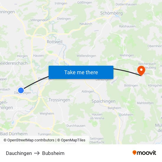 Dauchingen to Bubsheim map