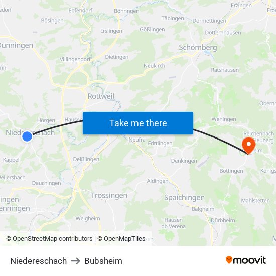 Niedereschach to Bubsheim map