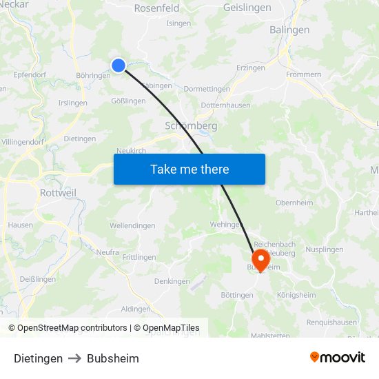 Dietingen to Bubsheim map
