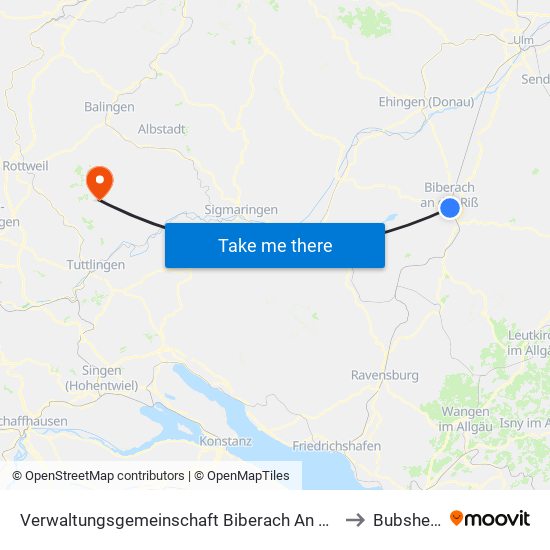 Verwaltungsgemeinschaft Biberach An Der Riß to Bubsheim map