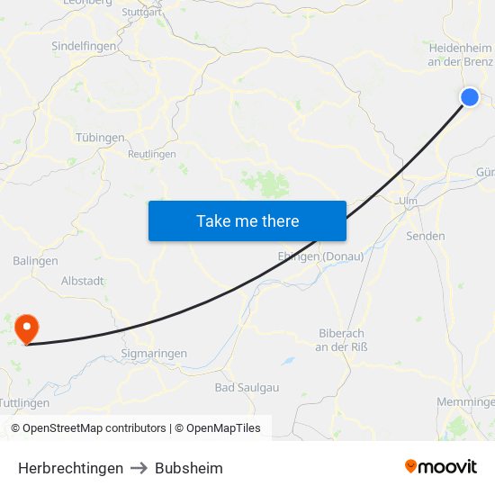 Herbrechtingen to Bubsheim map