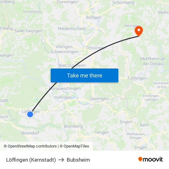 Löffingen (Kernstadt) to Bubsheim map