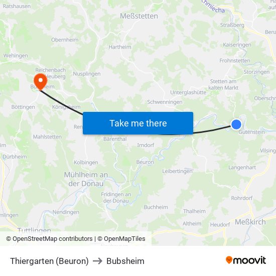 Thiergarten (Beuron) to Bubsheim map