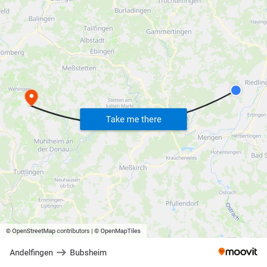 Andelfingen to Bubsheim map