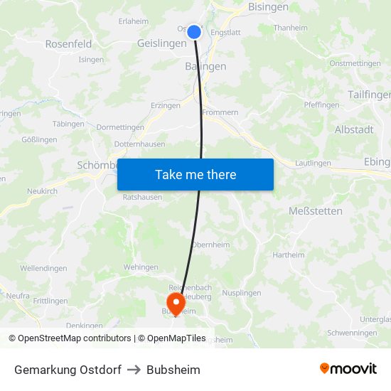 Gemarkung Ostdorf to Bubsheim map