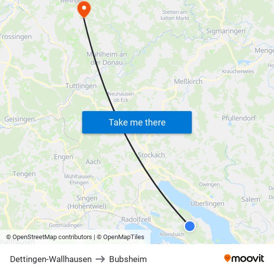 Dettingen-Wallhausen to Bubsheim map