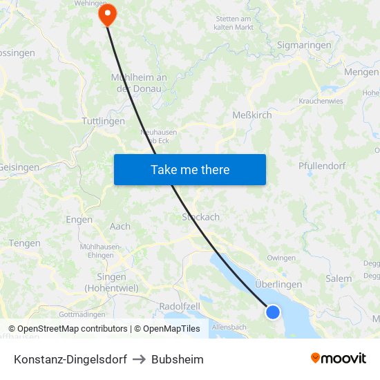 Konstanz-Dingelsdorf to Bubsheim map