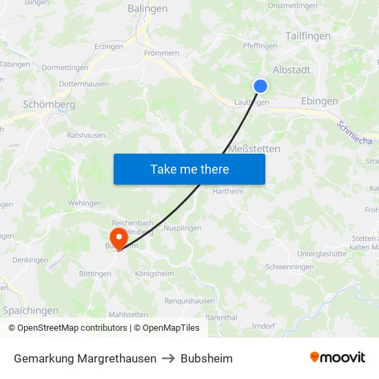 Gemarkung Margrethausen to Bubsheim map