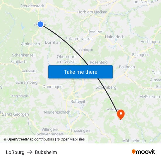 Loßburg to Bubsheim map