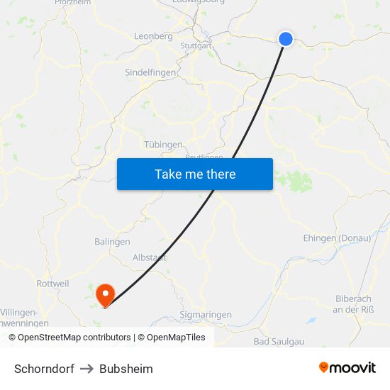 Schorndorf to Bubsheim map