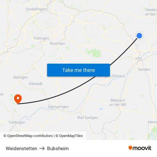 Weidenstetten to Bubsheim map