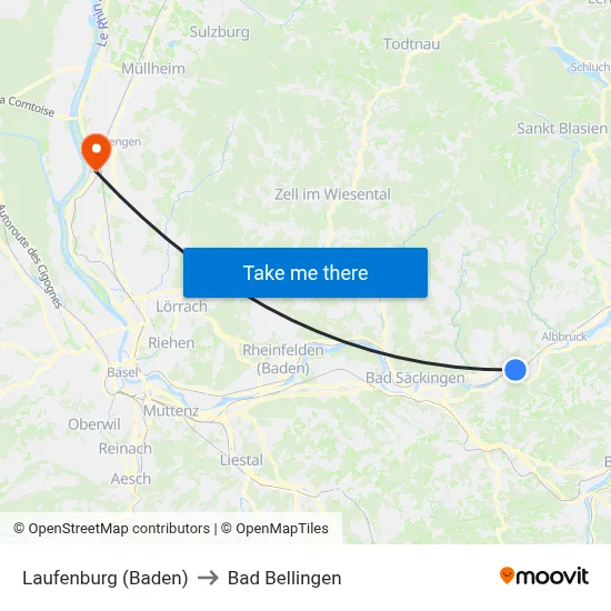 Laufenburg (Baden) to Bad Bellingen map