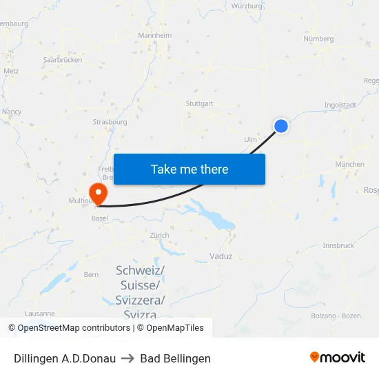Dillingen A.D.Donau to Bad Bellingen map