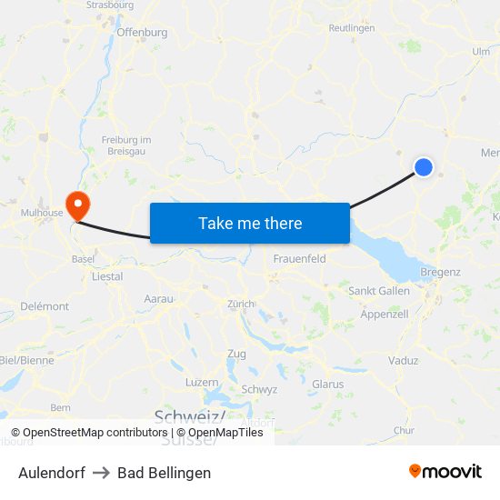 Aulendorf to Bad Bellingen map