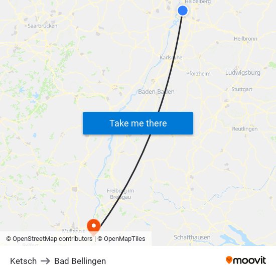 Ketsch to Bad Bellingen map