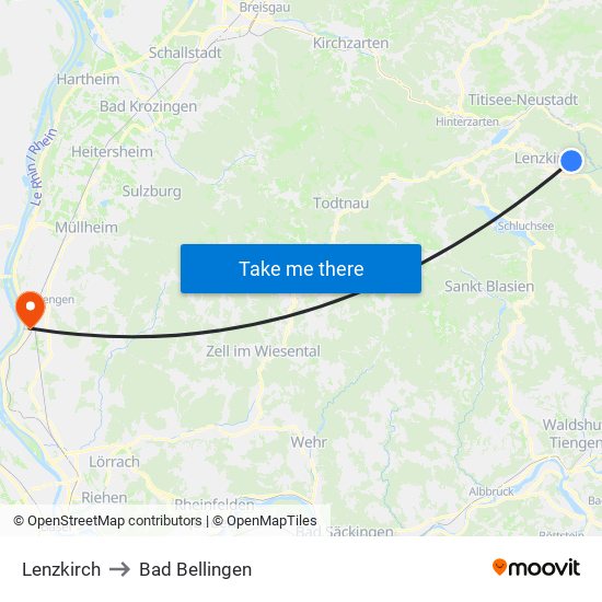 Lenzkirch to Bad Bellingen map