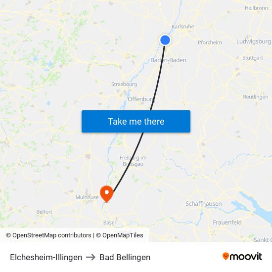 Elchesheim-Illingen to Bad Bellingen map