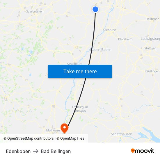 Edenkoben to Bad Bellingen map