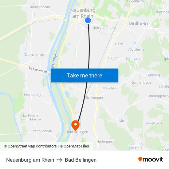 Neuenburg am Rhein to Bad Bellingen map