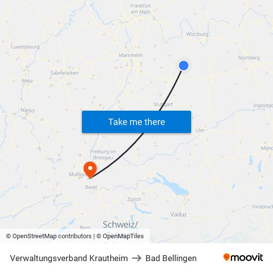 Verwaltungsverband Krautheim to Bad Bellingen map