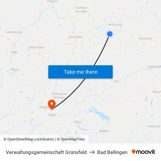 Verwaltungsgemeinschaft Grünsfeld to Bad Bellingen map