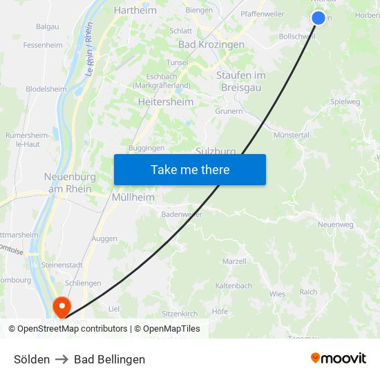 Sölden to Bad Bellingen map